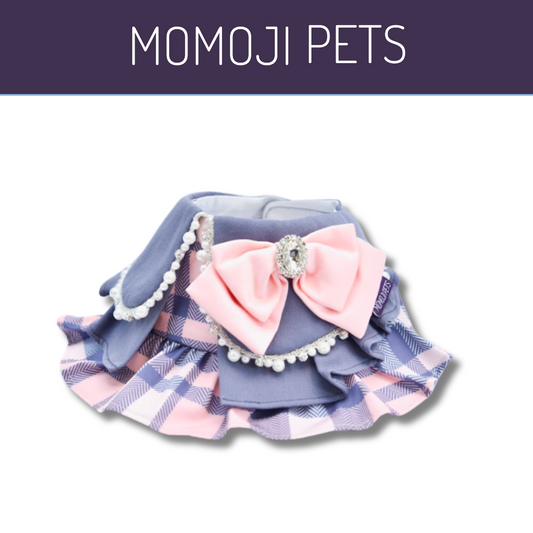 Momoji Madeleine Bib - ชุดสัตว์เลี้ยง ชุดผู้หญิง มีกระโปรง สีชมพูขาว สีเทาชมพู