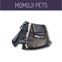 Momoji Shin Bib - Charcoal Black ชุดน้องหมาน้องแมว เสื้อผ้าสุนัข ผ้าผันคอหนัง สีดำ Jacket for Pets