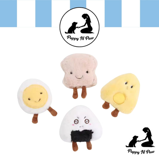 PUPPY N PAW Mini Breakfast Squeaky - ของเล่นหมาเล็ก รูปไข่ ขนมปัง ข้าวปั้น ชีส