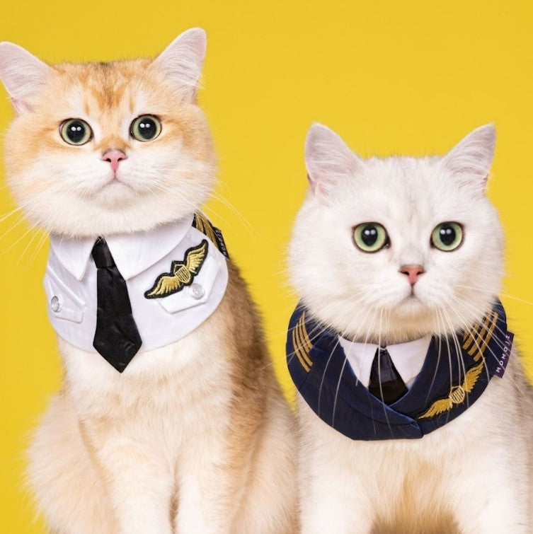 Momoji Air Pilot Bib -  ชุดสุนัข ชุดแมว ชุดสัตว์เลี้ยง ผ้าพันคอสุนัข ชุดนักบิน สีกรม สีขาว