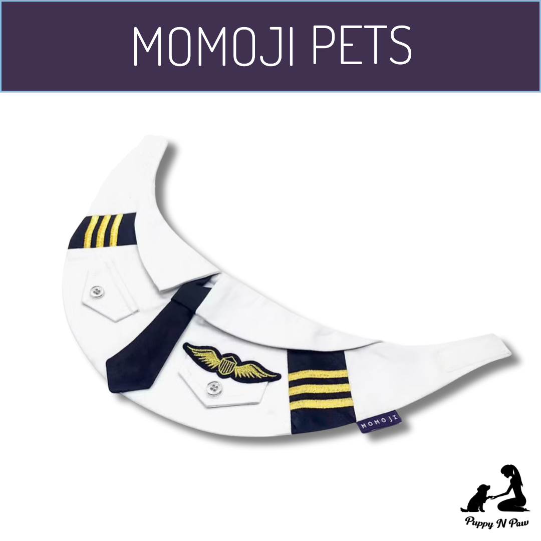 Momoji Air Pilot Bib -  ชุดสุนัข ชุดแมว ชุดสัตว์เลี้ยง ผ้าพันคอสุนัข ชุดนักบิน สีกรม สีขาว