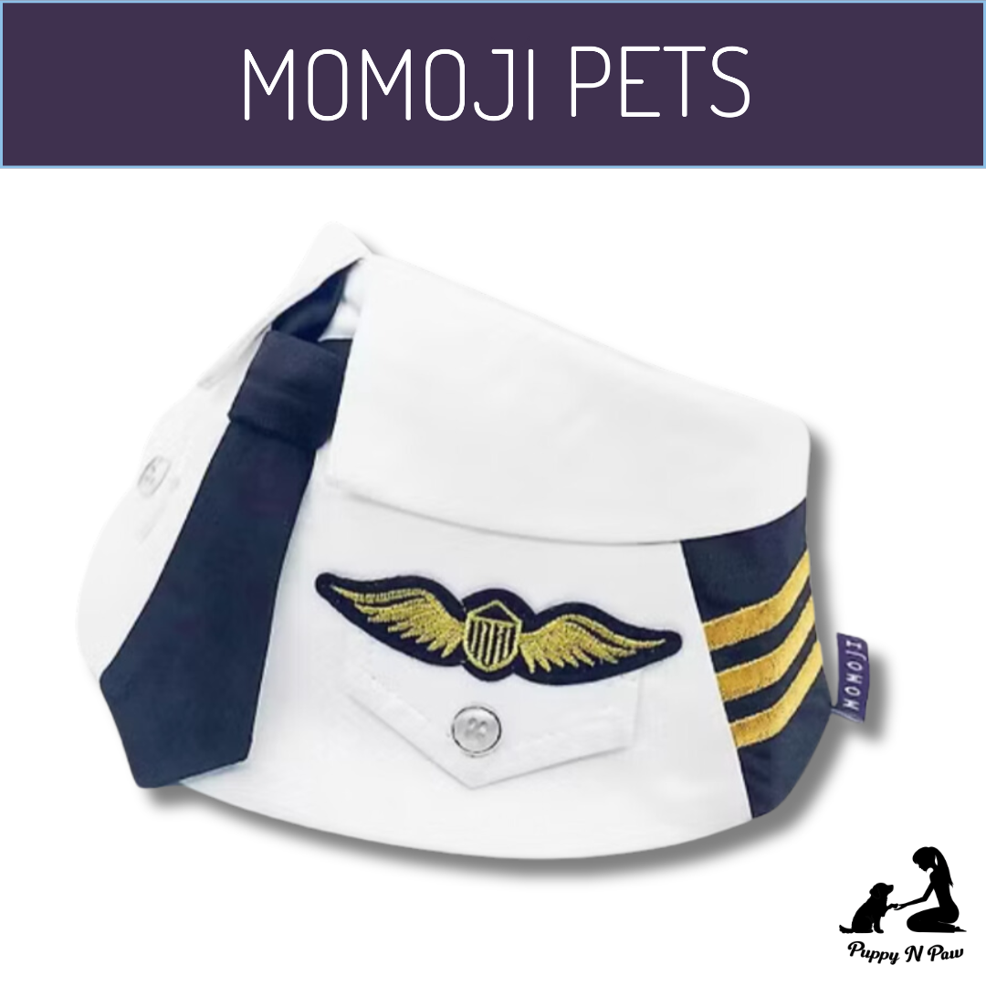 Momoji Air Pilot Bib -  ชุดสุนัข ชุดแมว ชุดสัตว์เลี้ยง ผ้าพันคอสุนัข ชุดนักบิน สีกรม สีขาว