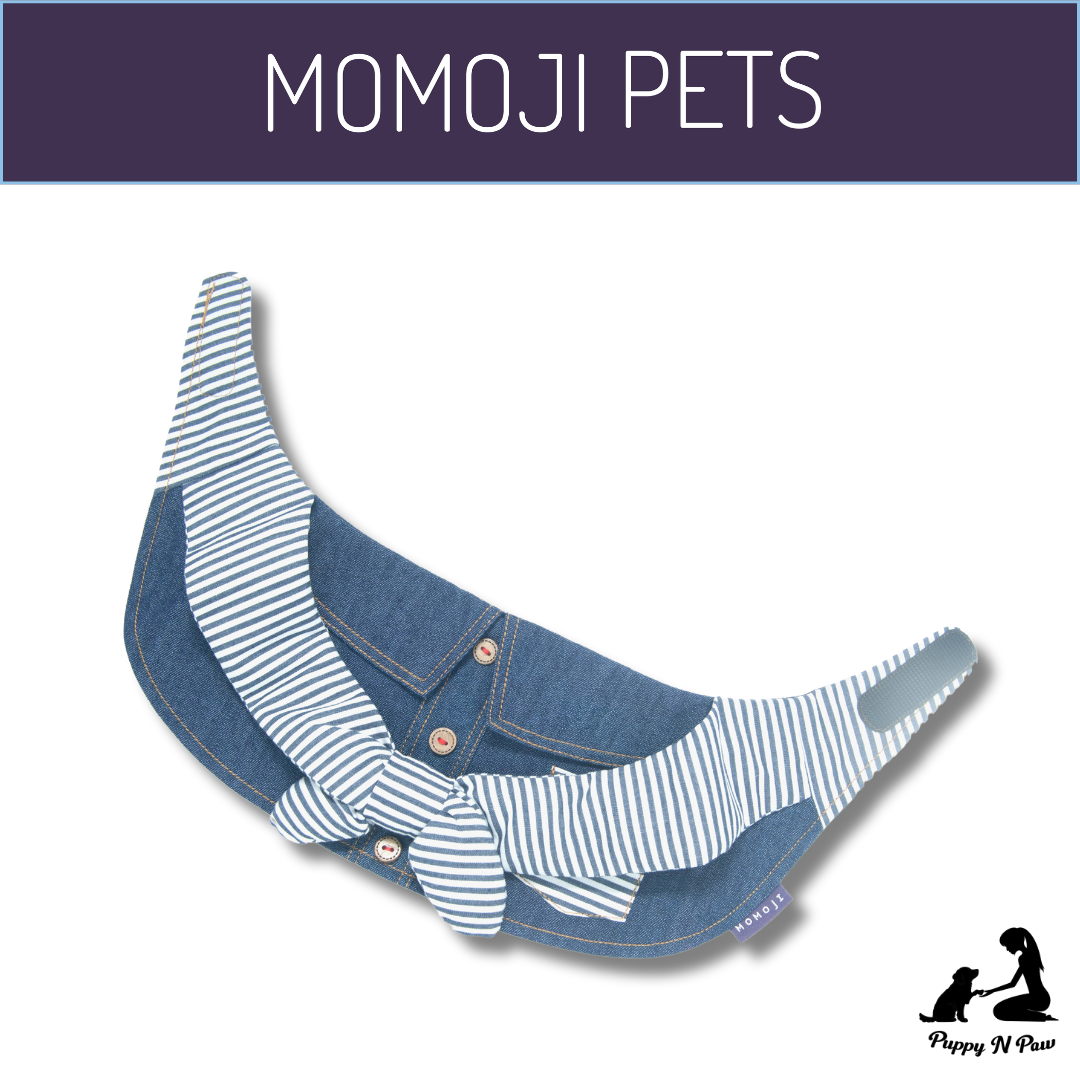 Momoji Pet Bib - Denim & Stripes ชุดสุนัข ชุดแมว ชุดสัตว์เลี้ยง ผ้าพันคอสุนัข ชุดยีนสุนัขแมวชายหญิง