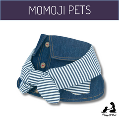 Momoji Pet Bib - Denim & Stripes ชุดสุนัข ชุดแมว ชุดสัตว์เลี้ยง ผ้าพันคอสุนัข ชุดยีนสุนัขแมวชายหญิง