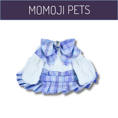 Momoji Mallory Bib - Blue Eyes ชุดน้องหมาน้องแมว สีฟ้า ชุดมีโบว์ ชุดเอี้ยม ชุดหมาผู้หญิง ผู้ชาย