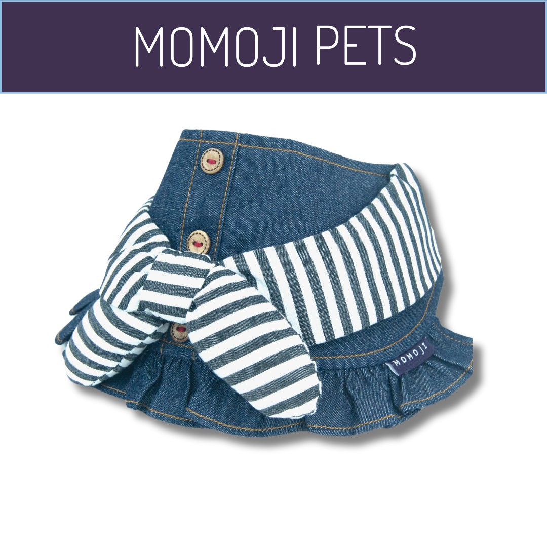 Momoji Pet Bib - Denim & Stripes ชุดสุนัข ชุดแมว ชุดสัตว์เลี้ยง ผ้าพันคอสุนัข ชุดยีนสุนัขแมวชายหญิง