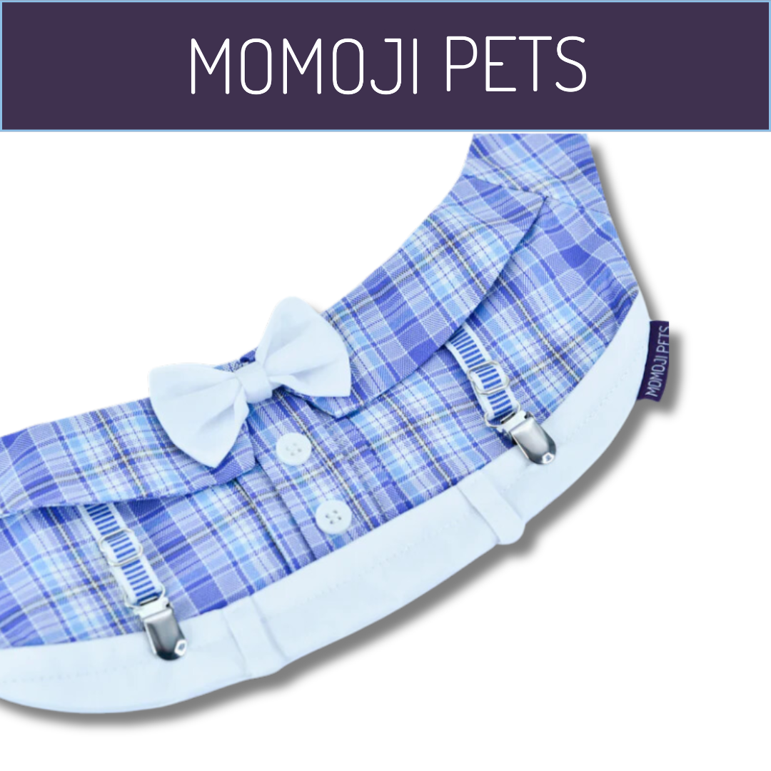 Momoji Mallory Bib - Blue Eyes ชุดน้องหมาน้องแมว สีฟ้า ชุดมีโบว์ ชุดเอี้ยม ชุดหมาผู้หญิง ผู้ชาย