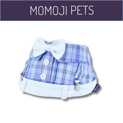 Momoji Mallory Bib - Blue Eyes ชุดน้องหมาน้องแมว สีฟ้า ชุดมีโบว์ ชุดเอี้ยม ชุดหมาผู้หญิง ผู้ชาย