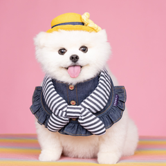 Momoji Pet Bib - Denim & Stripes ชุดสุนัข ชุดแมว ชุดสัตว์เลี้ยง ผ้าพันคอสุนัข ชุดยีนสุนัขแมวชายหญิง