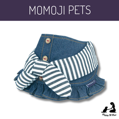 Momoji Pet Bib - Denim & Stripes ชุดสุนัข ชุดแมว ชุดสัตว์เลี้ยง ผ้าพันคอสุนัข ชุดยีนสุนัขแมวชายหญิง