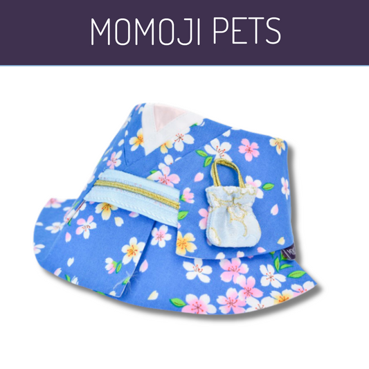 Momoji Ueno - ชุดสุนัข แมว ชุดญี่ปุ่น ผู้หญิง สีชมพู สีฟ้า สำหรับสัตว์เลี้ยง