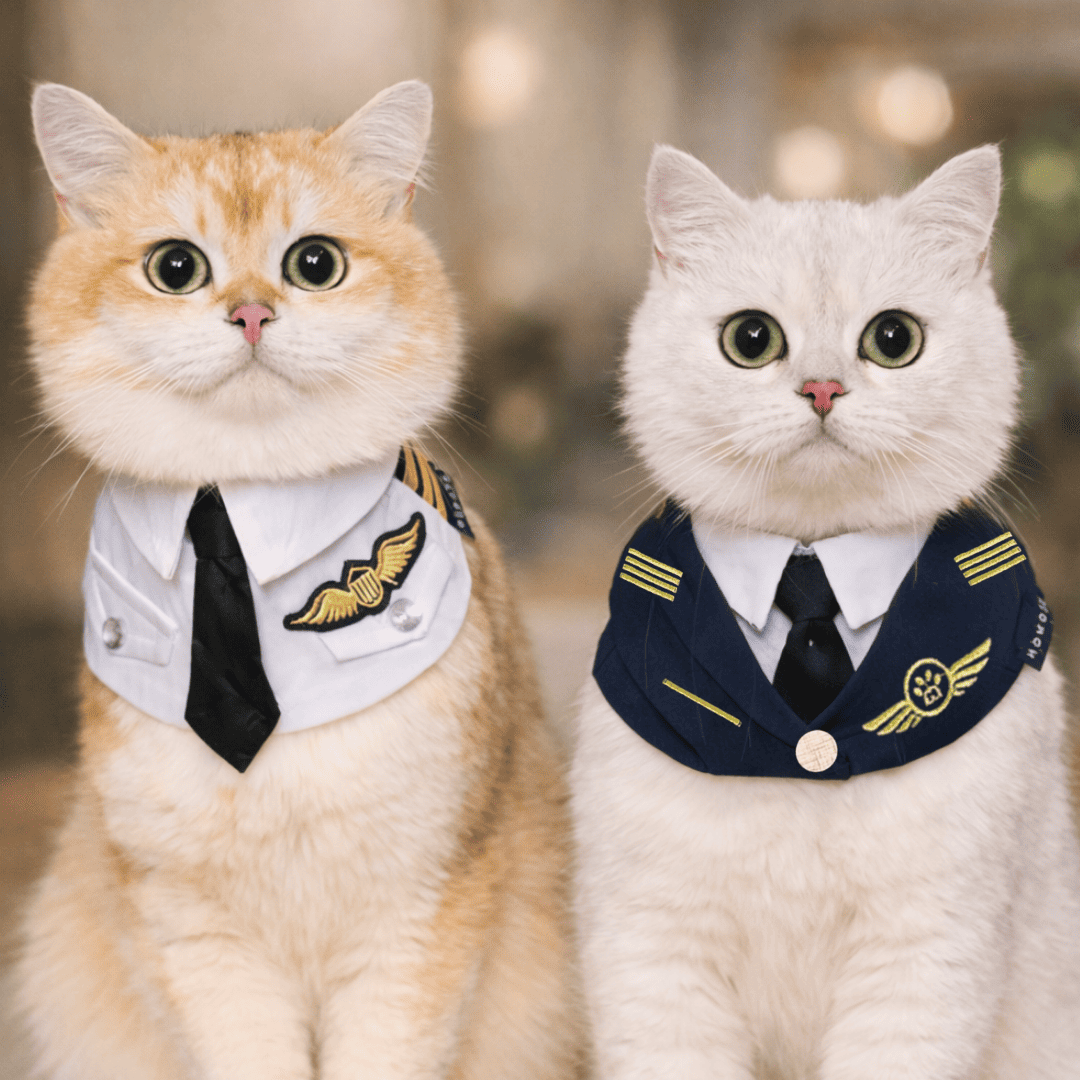 Momoji Air Pilot Bib -  ชุดสุนัข ชุดแมว ชุดสัตว์เลี้ยง ผ้าพันคอสุนัข ชุดนักบิน สีกรม สีขาว