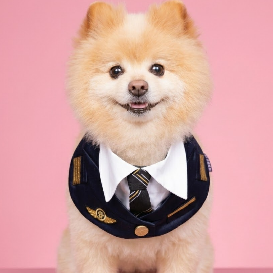 Momoji Air Pilot Bib -  ชุดสุนัข ชุดแมว ชุดสัตว์เลี้ยง ผ้าพันคอสุนัข ชุดนักบิน สีกรม สีขาว