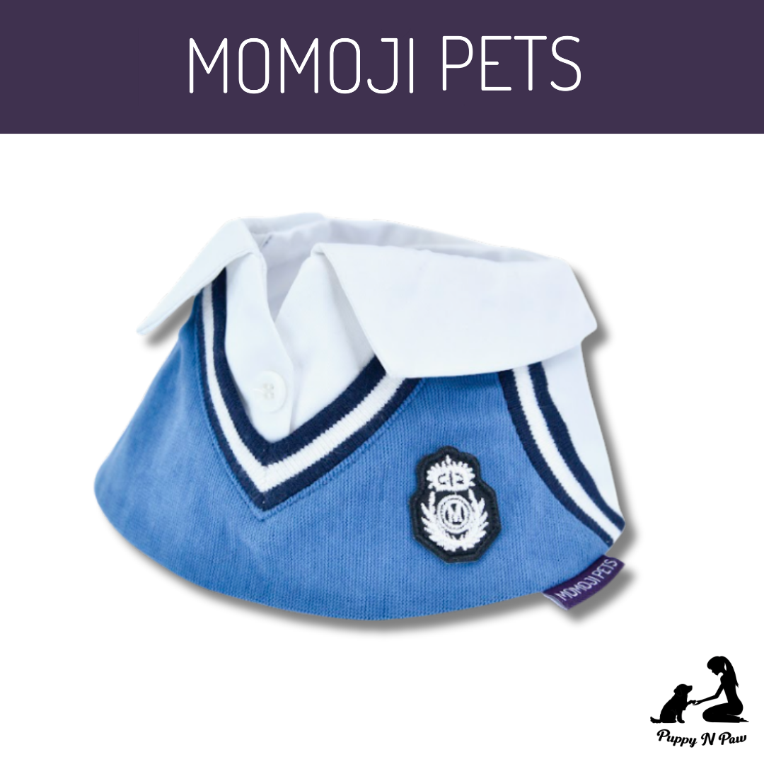 Momoji Leighton Boys Bib - ผ้าพันคอสำหรับสัตว์เลี้ยง ชุดผู้ชายสีฟ้า สีน้ำตาล ชุดกีฬา