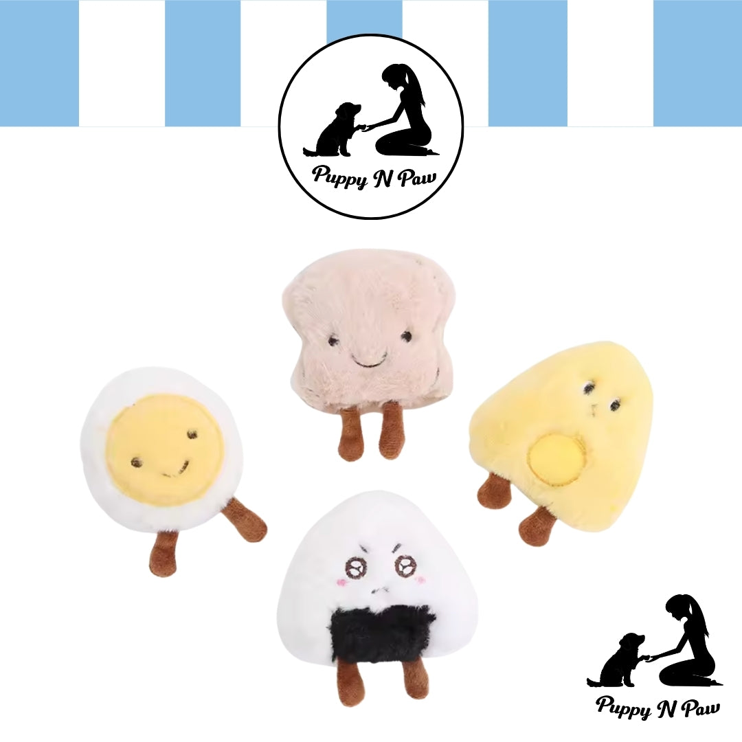 PUPPY N PAW Mini Breakfast Squeaky - ของเล่นหมาเล็ก รูปไข่ ขนมปัง ข้าวปั้น ชีส